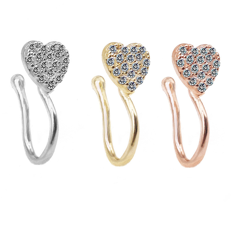 Nose studs European and American style nose studs heart-shaped full diamond nose accessories sexy diamond-embedded nose clip without piercing piercing jewelry