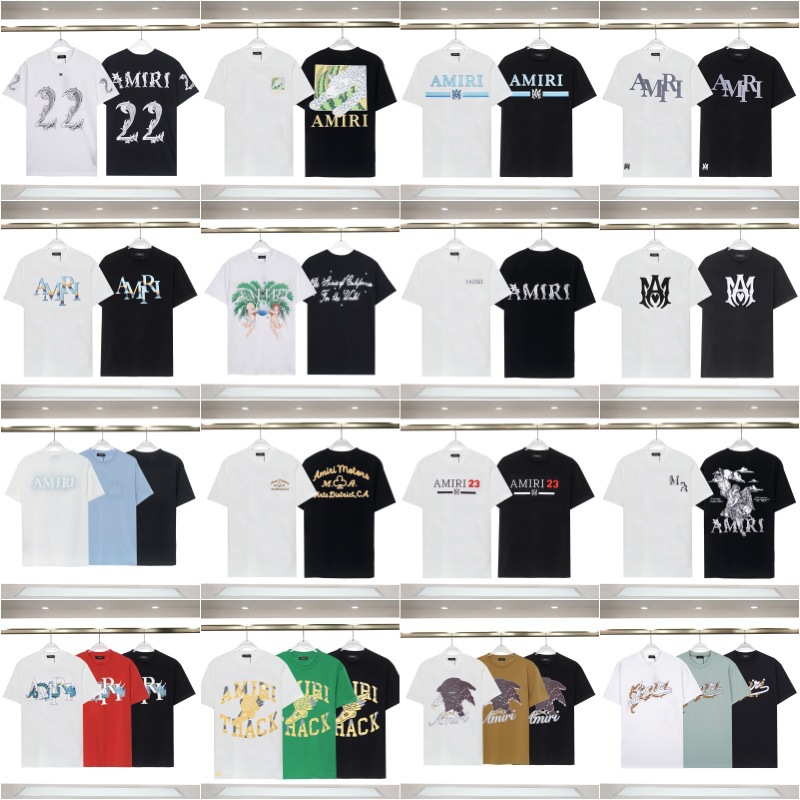 Cross-border Wholesale 2024 Fashion Brand AMIRI Short-sleeved Dragon Year Printing Fashion Casual Men's and Women's Short-sleeved T-shirts