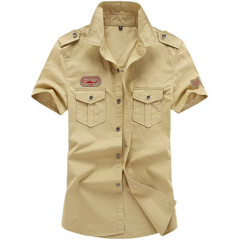 2019 Summer Short-sleeved Shirt Men's Military Youth Casual Korean Style Slim-fit Pure Cotton Shirt Men's Military Workwear