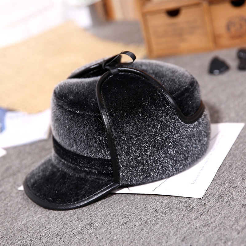 Men's Autumn and Winter Middle-aged and Elderly Imitation Mink Wool Cap Lei Feng Cap Warm Ear Protection Fur Cotton Cap Cold-proof Arctic Fleece