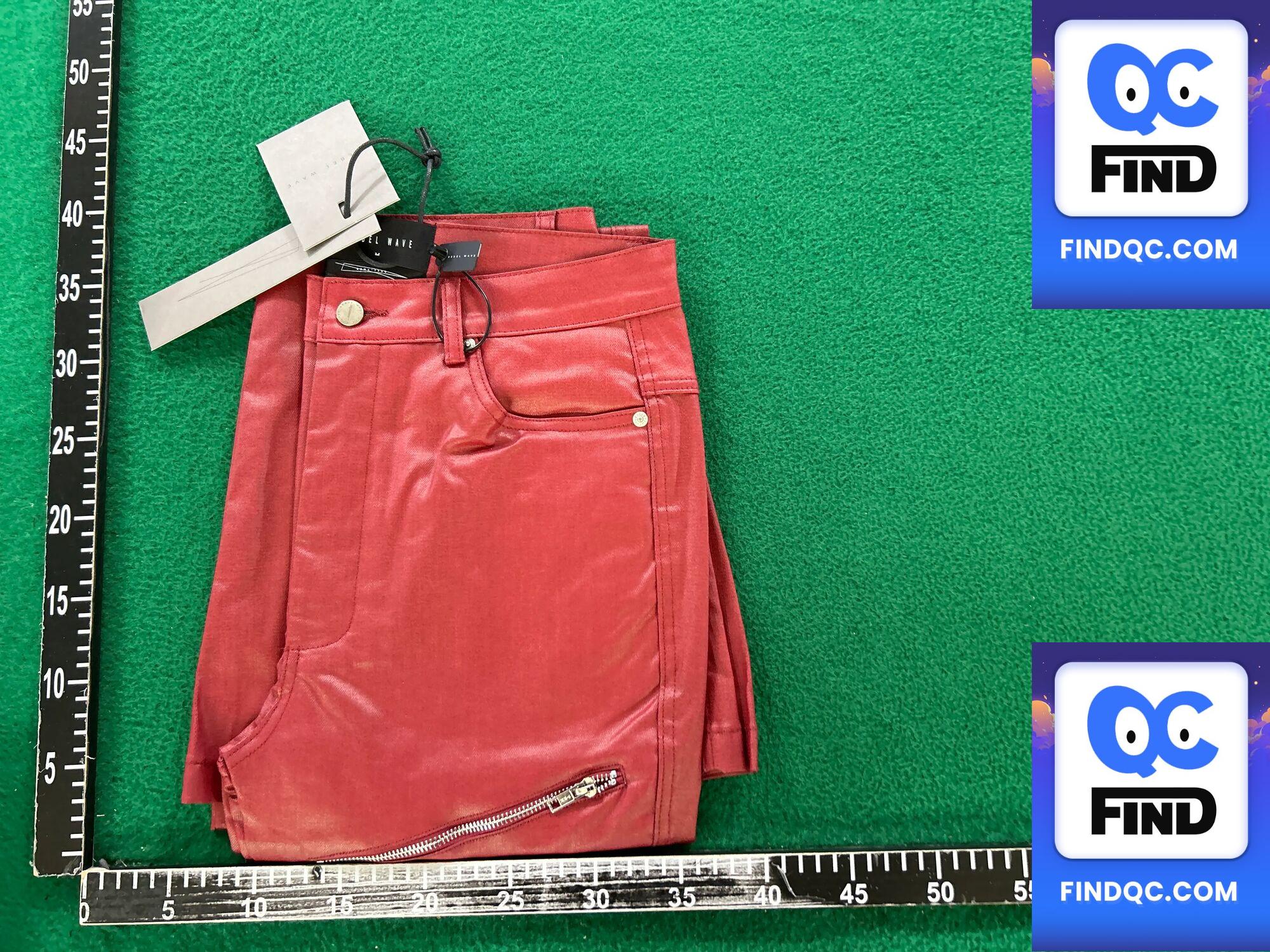 Rebel Wave Liquid Metal Red Coated Wax Pants Slightly Flared Denim — zdjęcie QC 3