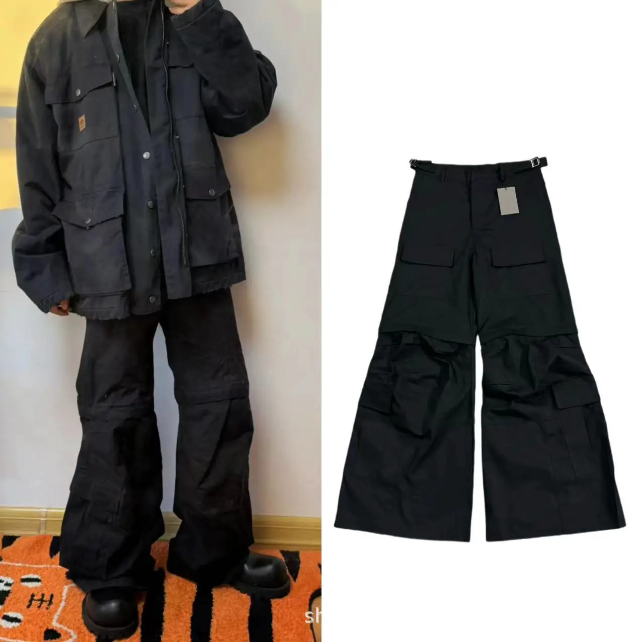 B home heat king 23FW fixed weaving and dyeing washed flare work pants Ts the same Parisian style workwear pants tide