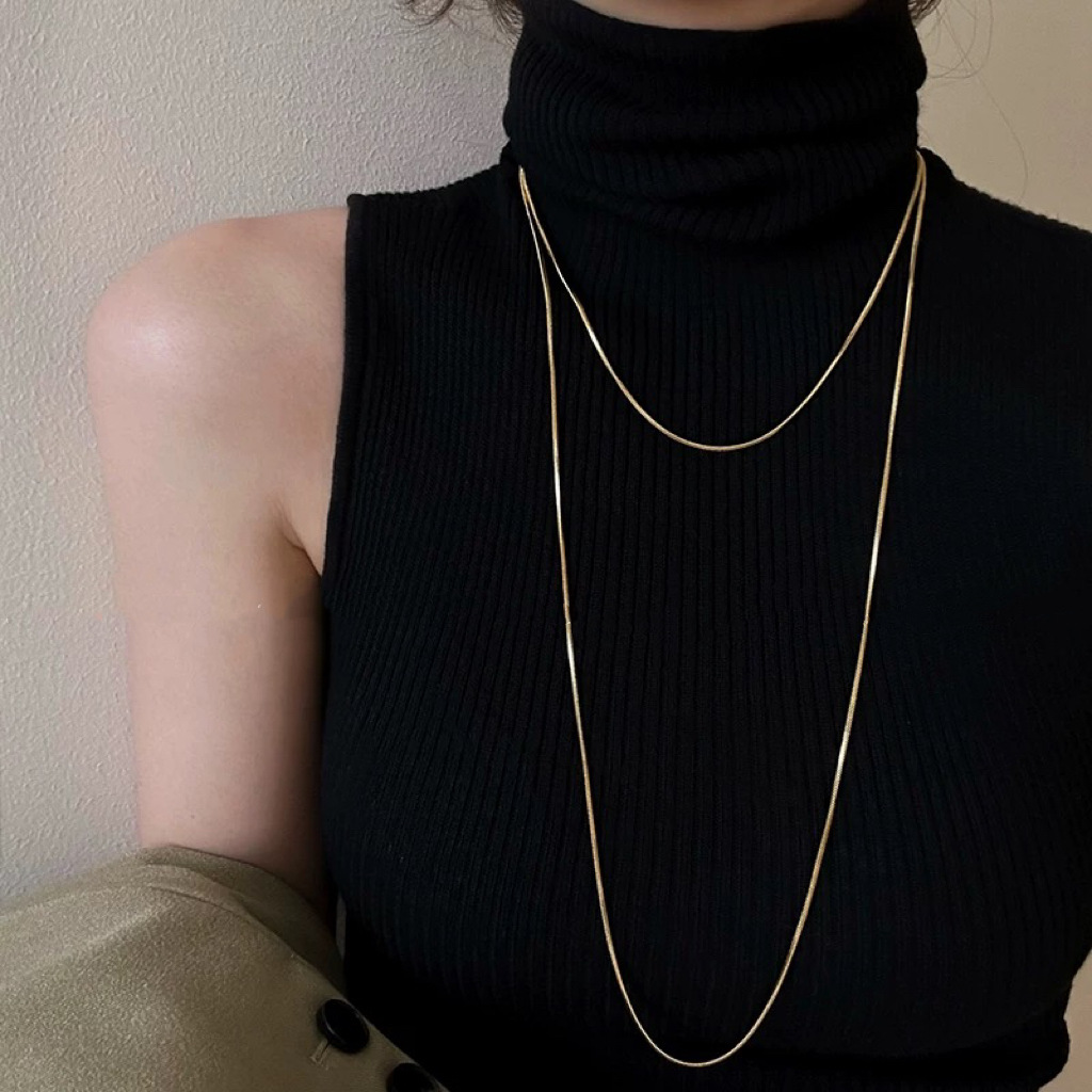 Light Luxury Versatile Double-Layer Gold Chain Long Snake Bone Chain Necklace 2026 New Niche Hip-Hop High-End Sweater Chain