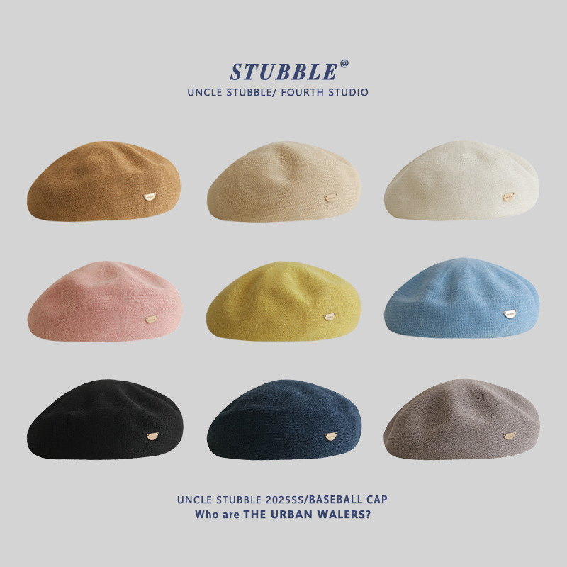 Korean-style All-match Beret Girl's Mesh Hollow Sweet Cute Painter's Hat Big Top Showing Face Small Bud Hat