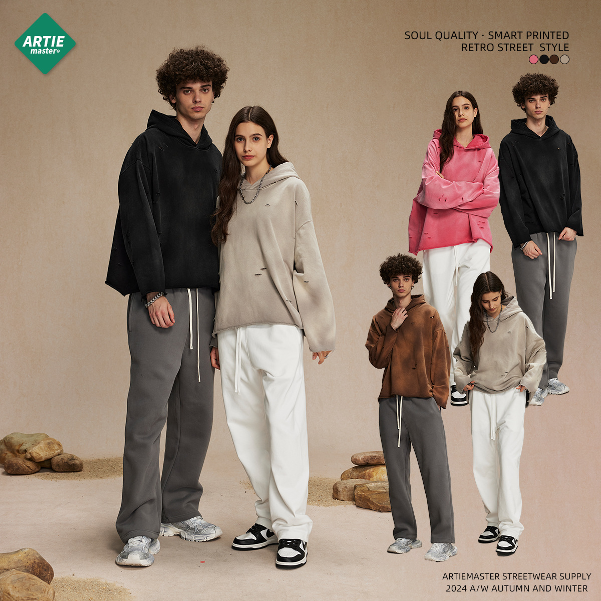2026 Autumn/Winter New Irregular Distressed Frayed Edge Vintage Washed Fleece 450g Terry Unisex Hoodie