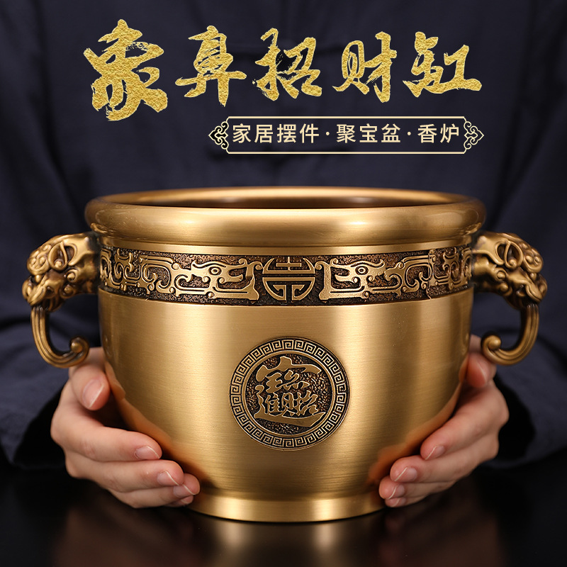 Brass cornucopia home indoor creative decoration copper cylinder office entrance housewarming opening festival gift