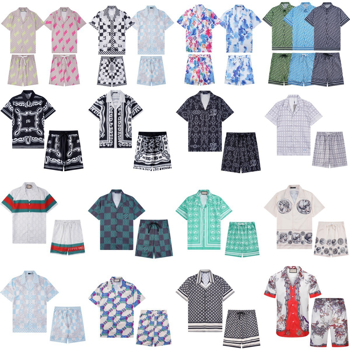 Cross-Border 2025 Men's Short-Sleeve Shirt Trendy Brand Ziguojia Fanjia Full Letter Print Short-Sleeve T-Shirt Two-Piece Set