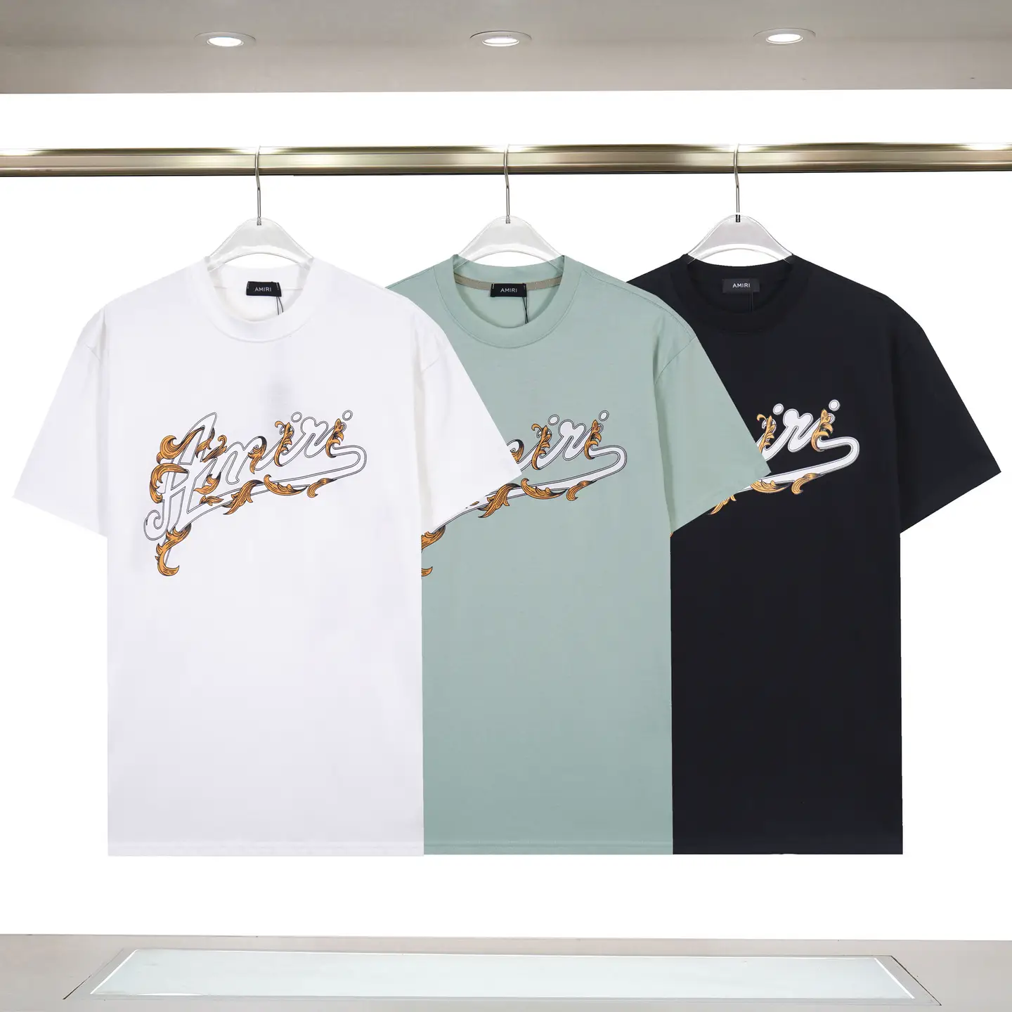 Cross-Border Wholesale Correct Version Am Personalized Letter Logo Printed Short-Sleeved Amiri High Street Couple T-Shirt