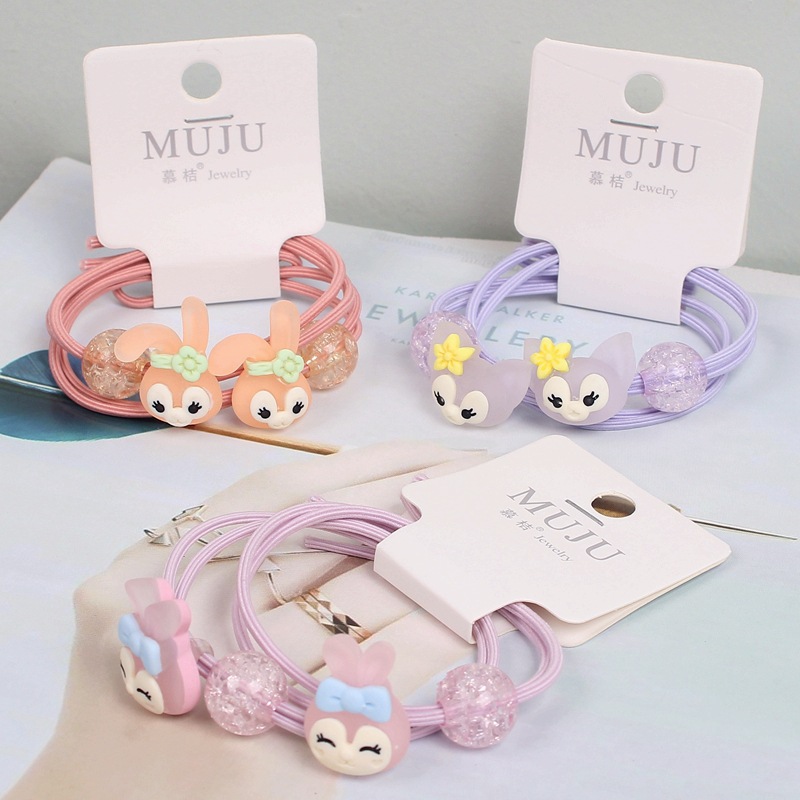 Children's Hair Band Jelly Color Frosted Cartoon Hair Rope Korean Style 2 Card-Mounted Headband Cute and Sweet Girly Rubber Band
