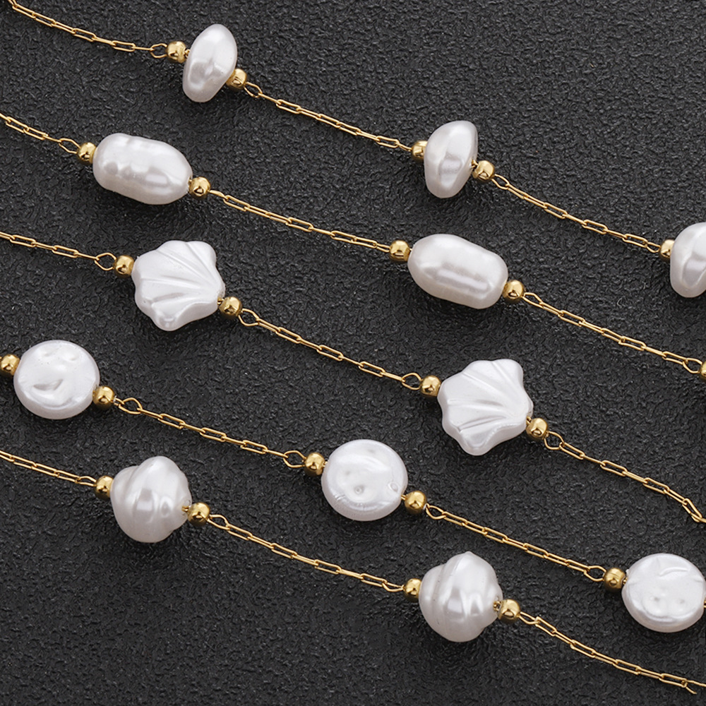 Color preserving 18k gold stainless steel baroque pearl chain multi-style handmade beaded chain ABS special-shaped bead jewelry rice chain