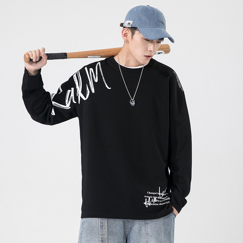 Men's Round Neck Sweatshirt 2026 Autumn New Korean Style Trendy Brand Printed Long-Sleeved T-Shirt Loose Pullover Couple Jacket