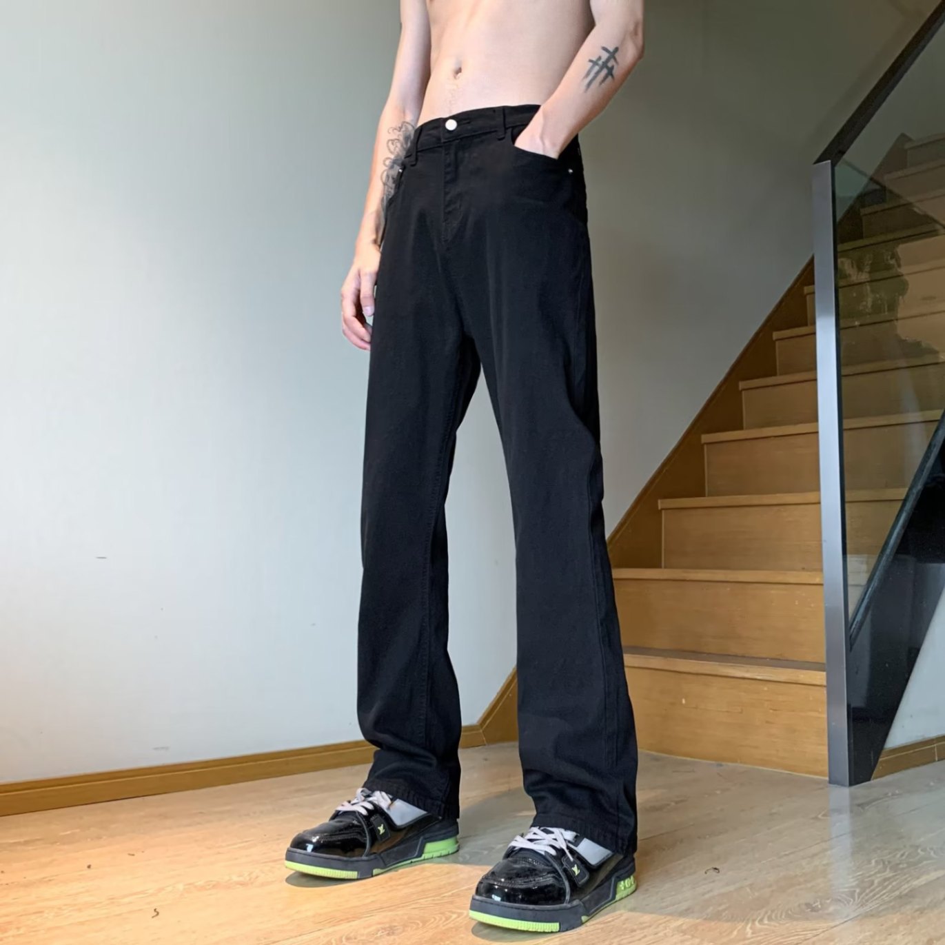 Black Jeans Men's Autumn cleanfit Fashion Brand Work Loose Straight Simple All-match Slim-fit Micro-lar Pants