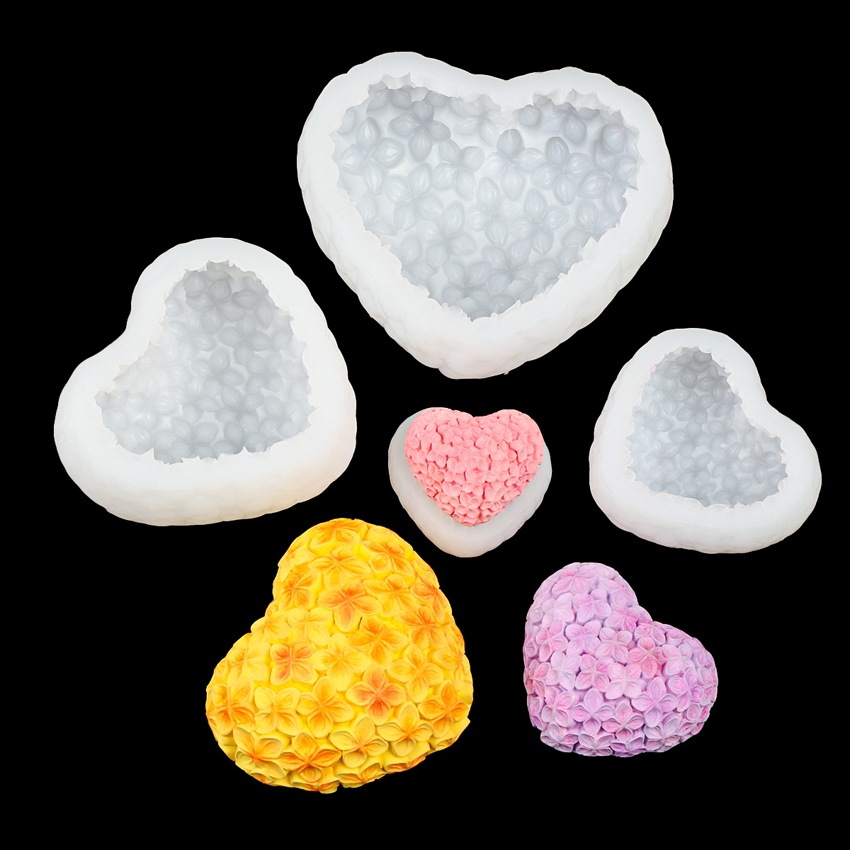 Large, Medium, and Small Heart-Shaped Flower Handmade Silicone Mold DIY Handmade Soap, Scented Candle, Chocolate Mousse Cake Mold