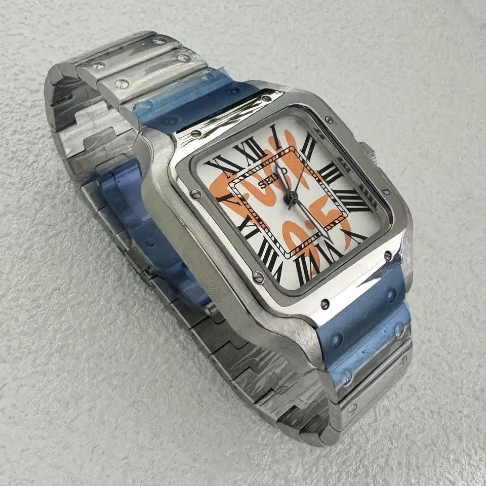 New Watch Square 38mm Automatic Mechanical Watch Sun Pattern 316 Steel Japanese Nh35 Movement Modified Roman Characters