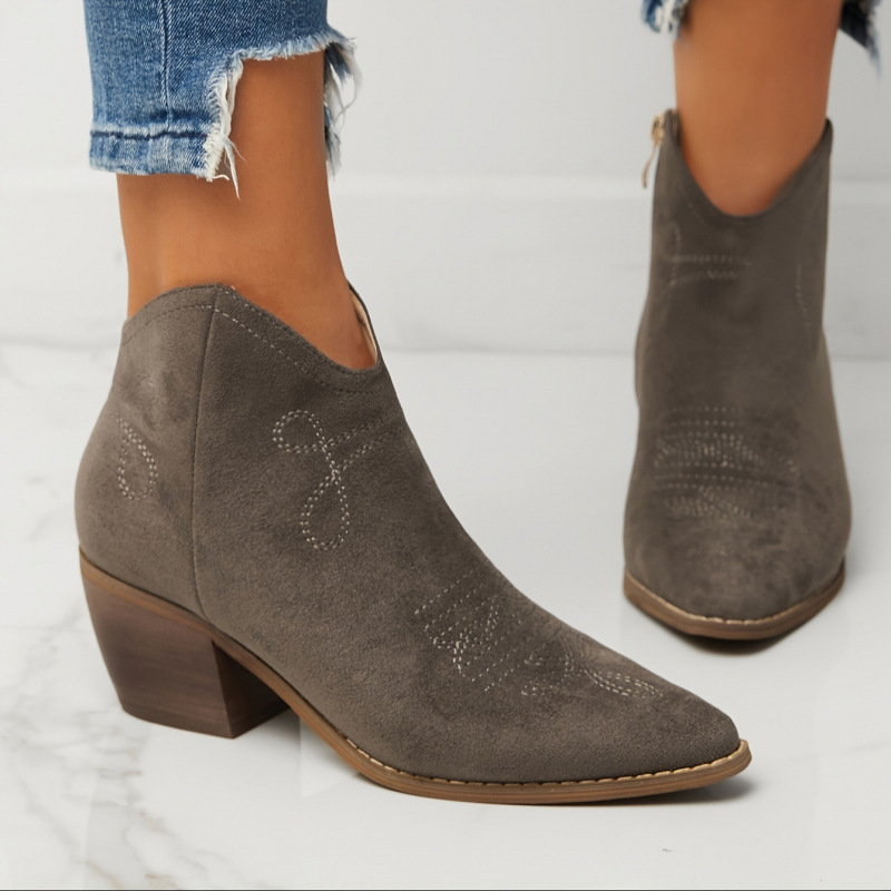 Z 32503L Pointed Block Heel Ankle Boots New Cross-Border Arrivals
