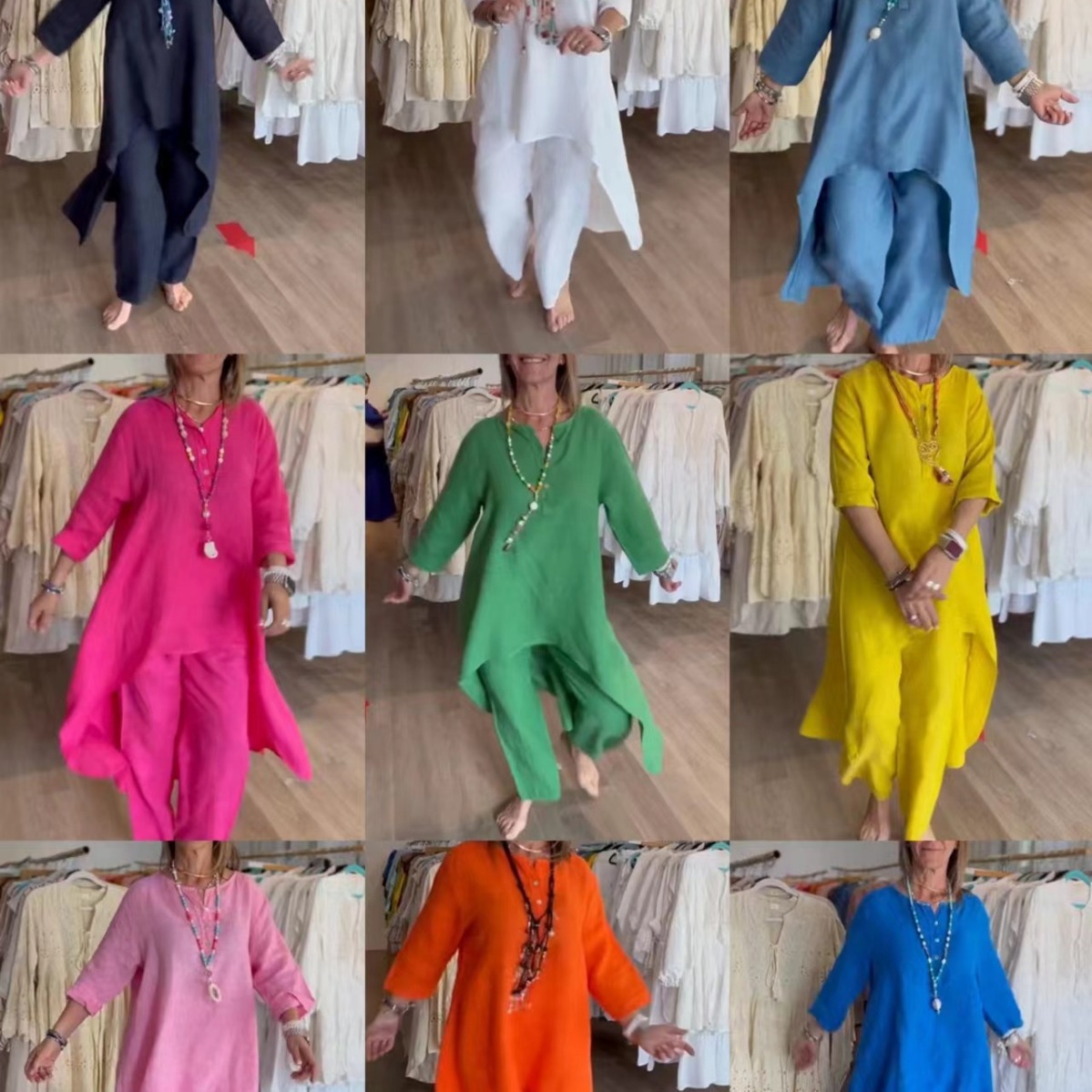 2026 European and American Cross-Border Summer New Arrivals, Independent Site Quick-Selling Solid Color Casual Long-Sleeve Cotton-Linen Set for Women
