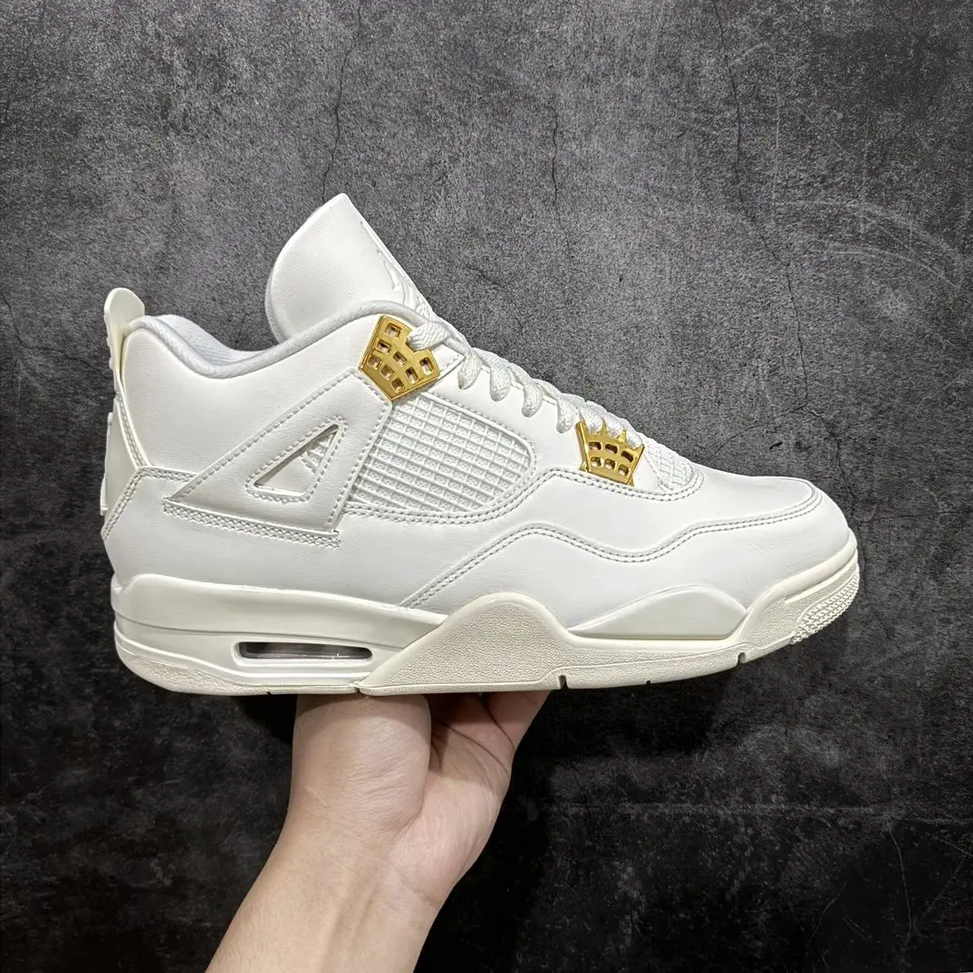 独家工艺 OG纯原 乳胶鞋垫 Air Jordan AJ4高帮篮球鞋男aj4运动鞋 白米金扣白米色 减震防滑耐磨 潮流高帮复古篮球鞋 全套原纸板楦头开发 市场最强性价比 独家供货