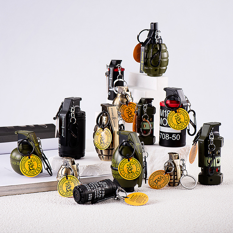 Military simulation grenade model creative inflatable windproof lighter desktop ornaments play pendant gift cigarette lighter