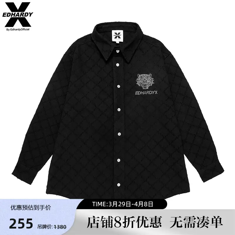 Ed Hardy X25 Autumn and Winter New arrival Men's and Women's Brushed Torn Edge Design Tiger Head Logo All Year Round Long sleeves shirt Outwear