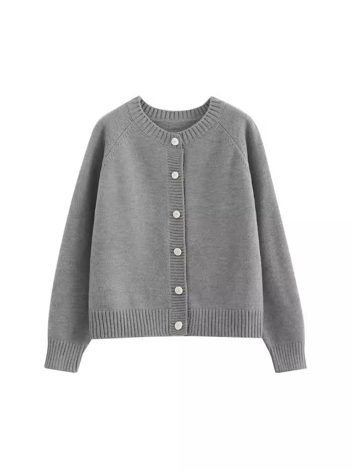 Korean Style Versatile Knitwear Jacket Long-Sleeved Short Top Spring Gentle Style Elegant Round Neck Women's Loose Knitwear