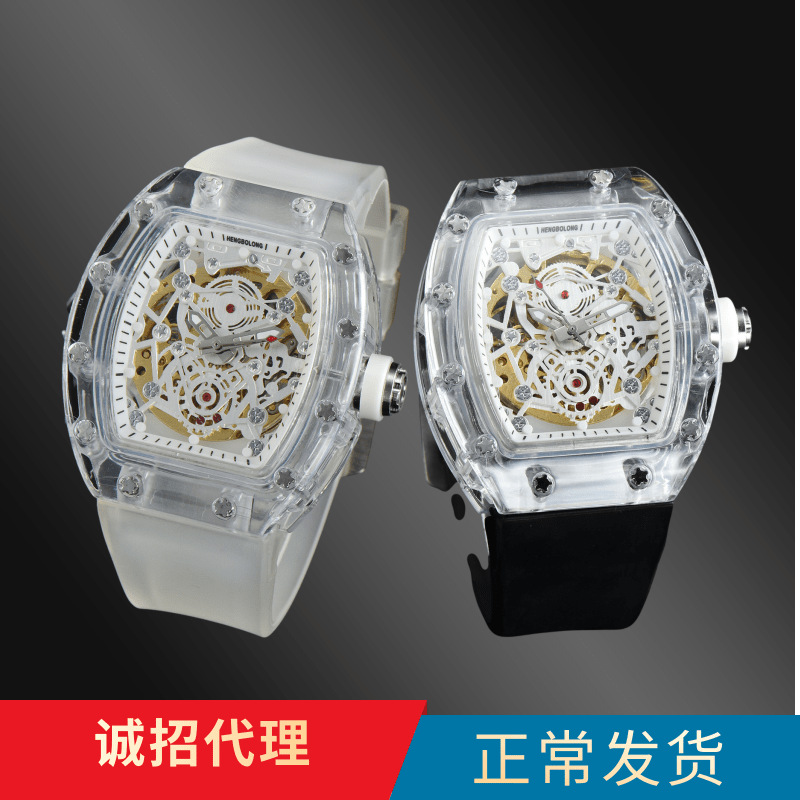 Hengboolong Factory Direct Supply of Foreign Trade Popular Transparent Fully Automatic Hollow Mechanical Sports Watch Luminous Movement