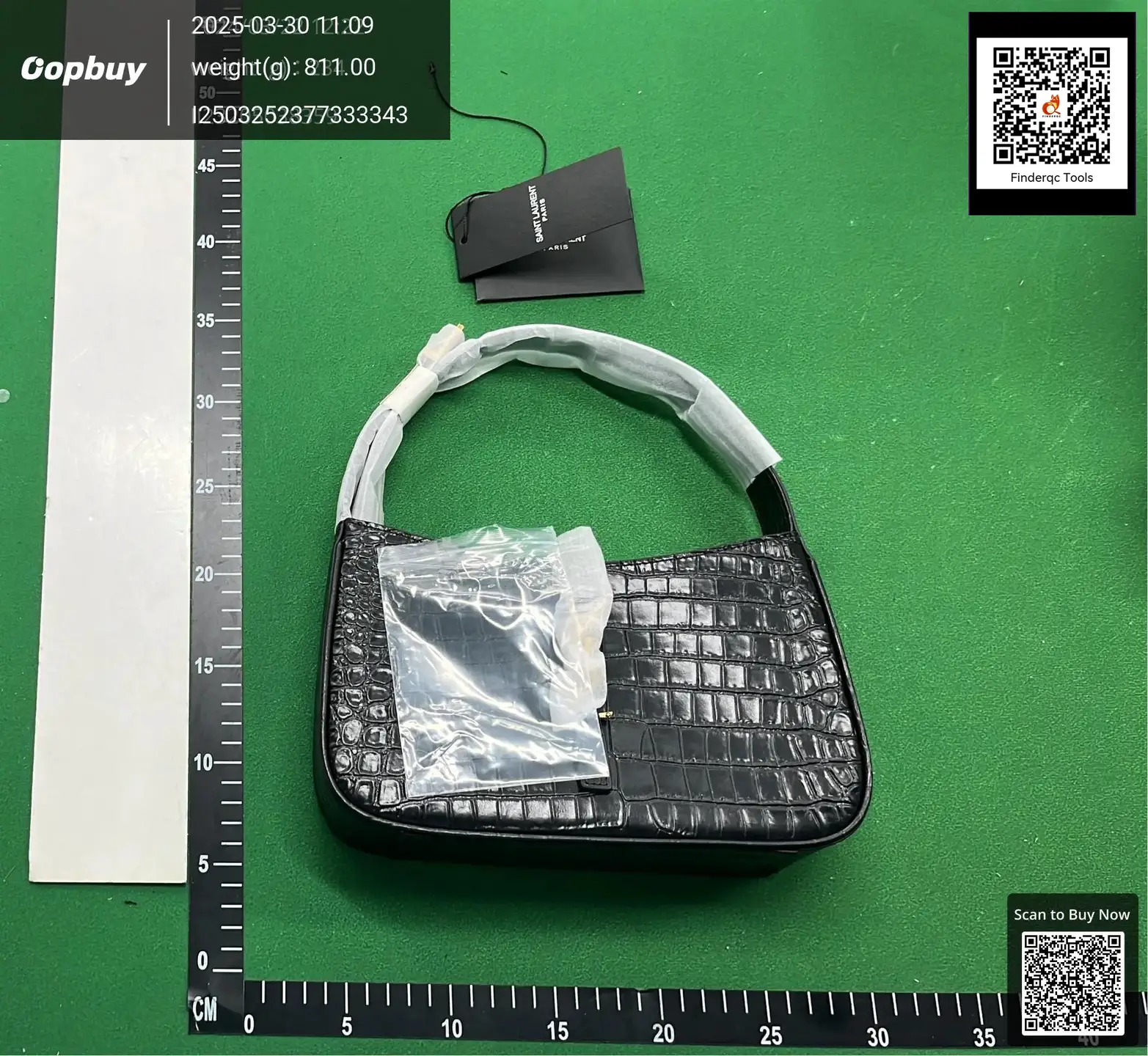 Saint Laurent Black Croc Embossed Shoulder Bag