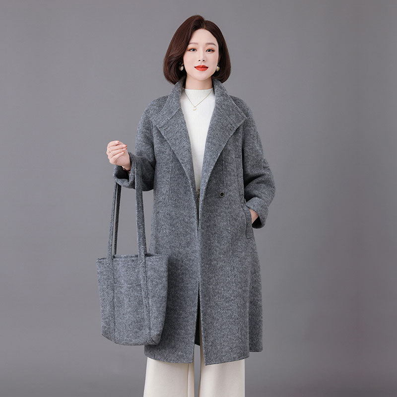 2025 Autumn and Winter New Double-Sided Woolen Coat for Women, Mid-Length Stand-Up Collar, Mother-Style, High-End and Elegant Woolen Coat