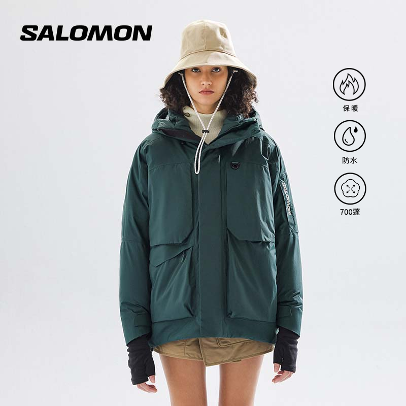 salomon萨洛蒙中性防水羽绒服男女春秋情侣宽松连帽保暖运动外套