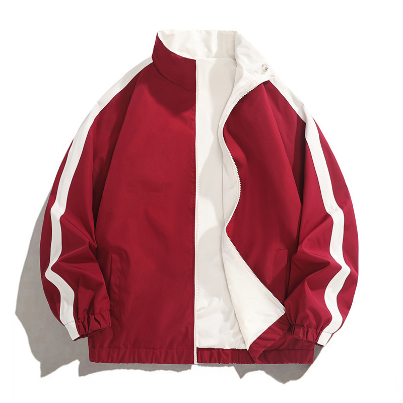 Spring and Autumn Reversible Couple's Stand Collar Jacket with Baseball Jacket Style Windbreaker Sports Jacket Youth Jacket Outerwear