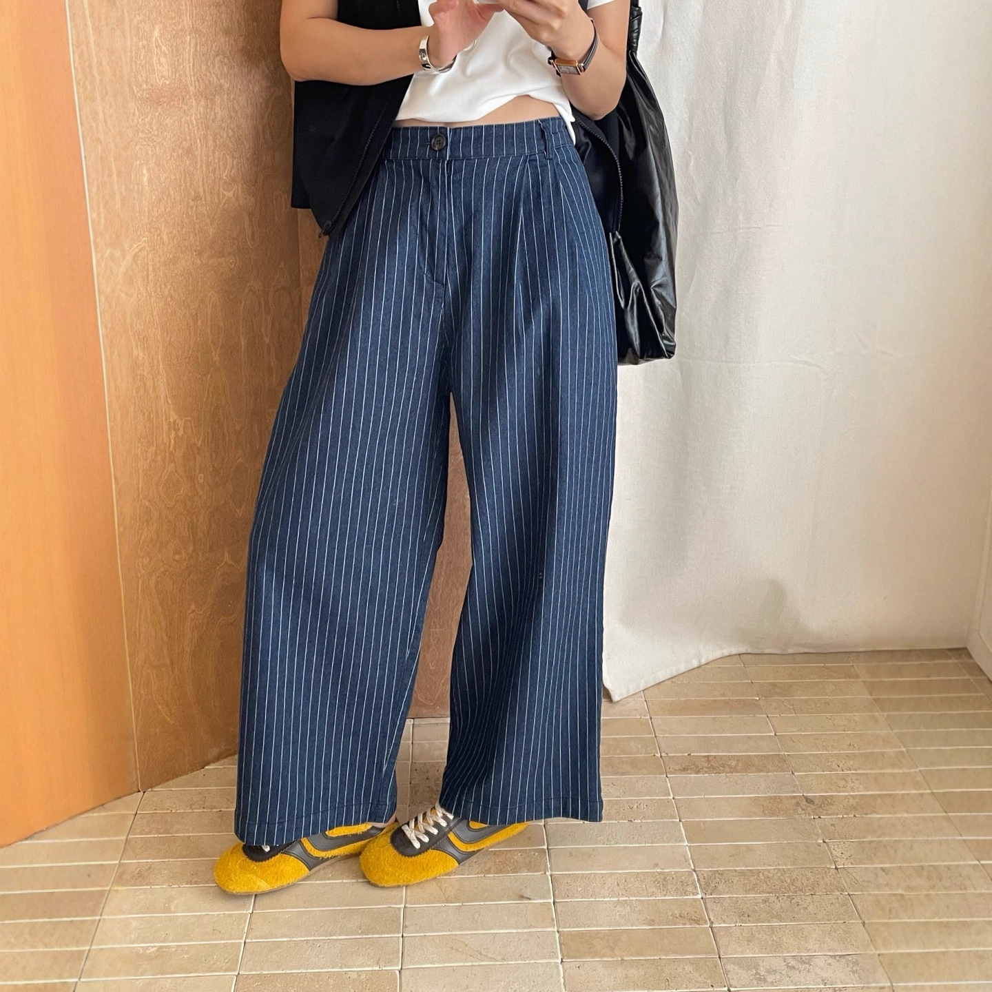 Denim Striped Wide-Leg Pants 2025 Autumn New High-Waisted Japanese Casual Versatile Slimming Long Pants