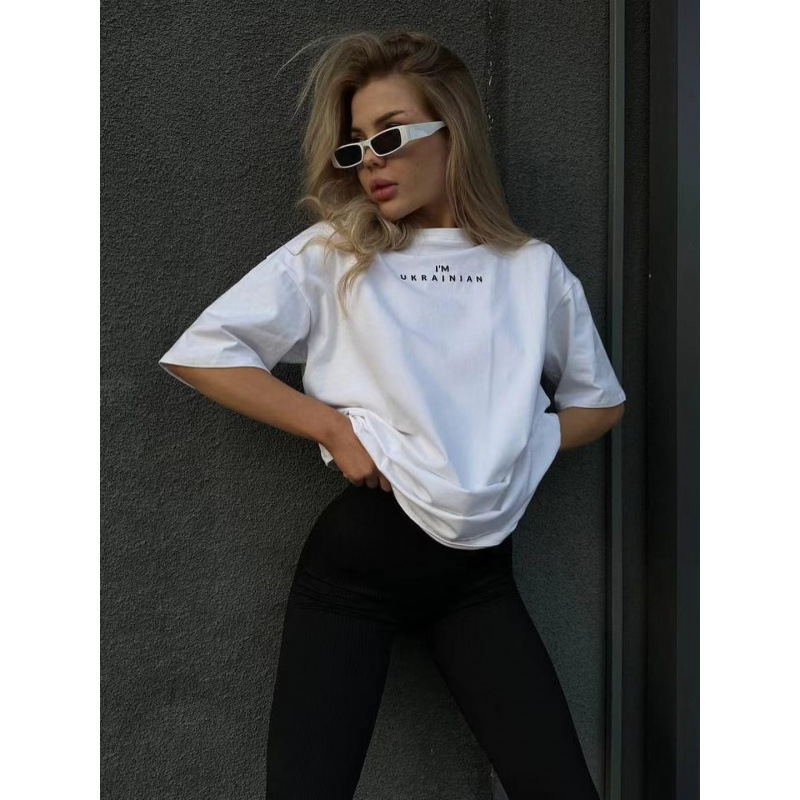 Summer New Style European and American Style Simple Casual Fashion Elegant Artistic Retro Letter Print Pure Cotton Short-Sleeved T-Shirt Ins