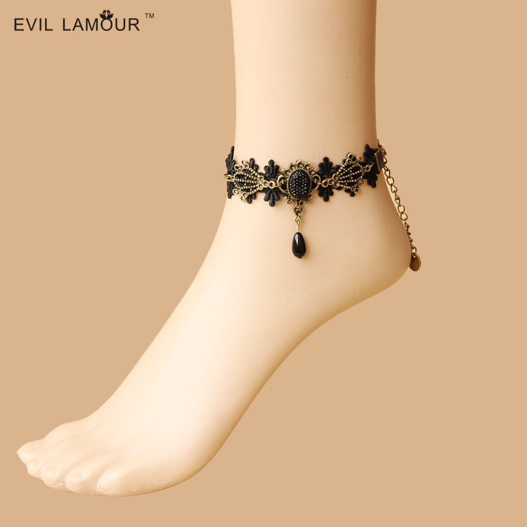 Korean Fashion Retro Black Lace Women Anklet Anklet European and American Anklet Jewelry FL-25