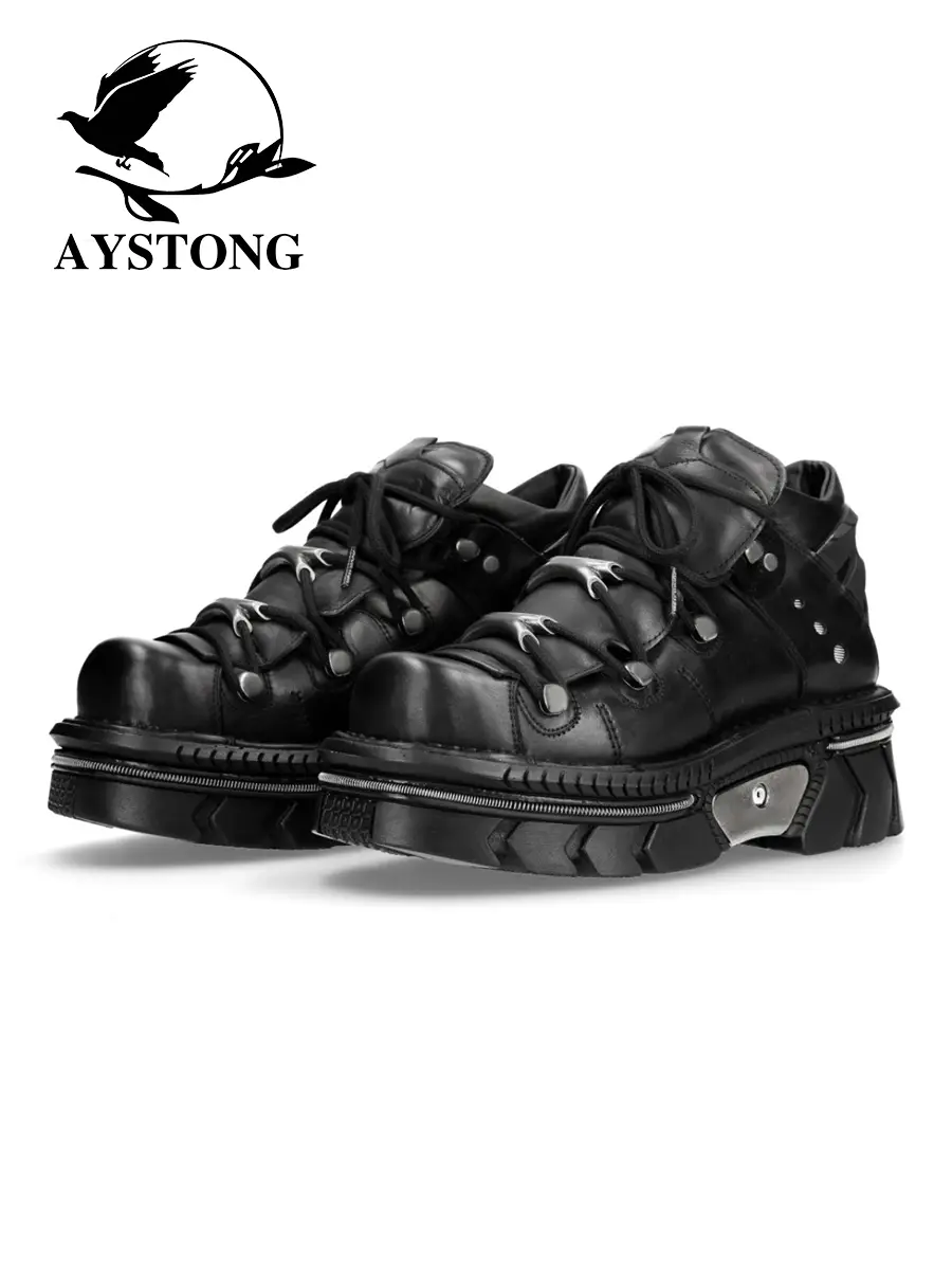Retro Niche Metal Punk Style Low-Top Leather Shoes Sexy Shallow Platform Shoes Men and Women Same Style Thick-Soled Shoes
