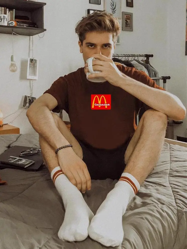 Niche Trendy Brand European and American Loose-Fitting Mcdonald's Style Short-Sleeve Summer T-Shirt ins Top Travis Scott Half-Sleeve