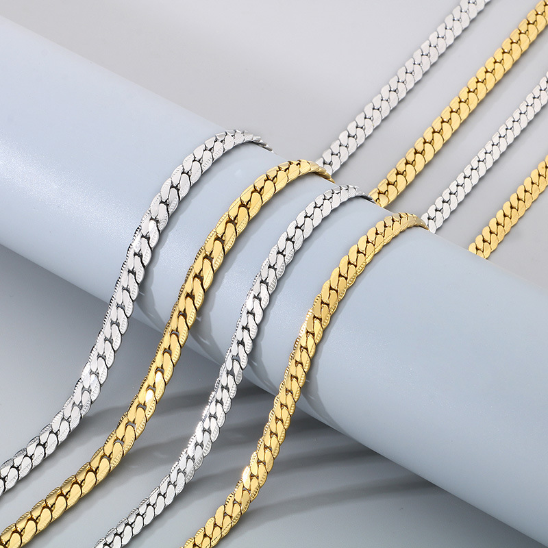 Fashion Titanium Steel Necklace Japanese Buckle Flat NK Chain Necklace for Men and Women Ins Style Stainless Steel Figaro Chain Couple Jewelry