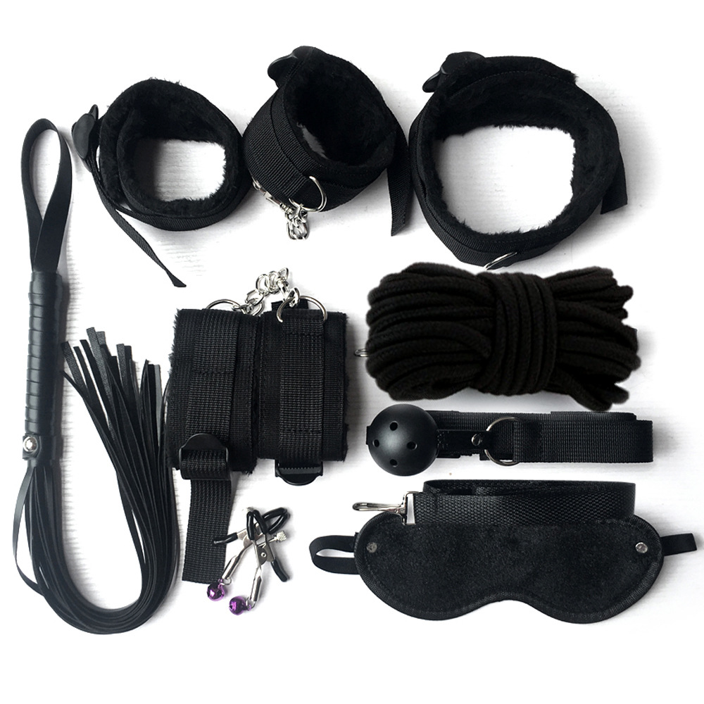 Ribbon plush 8 8-piece adult couple fun binding supplies handcuffs eye mask feather set Wholesale