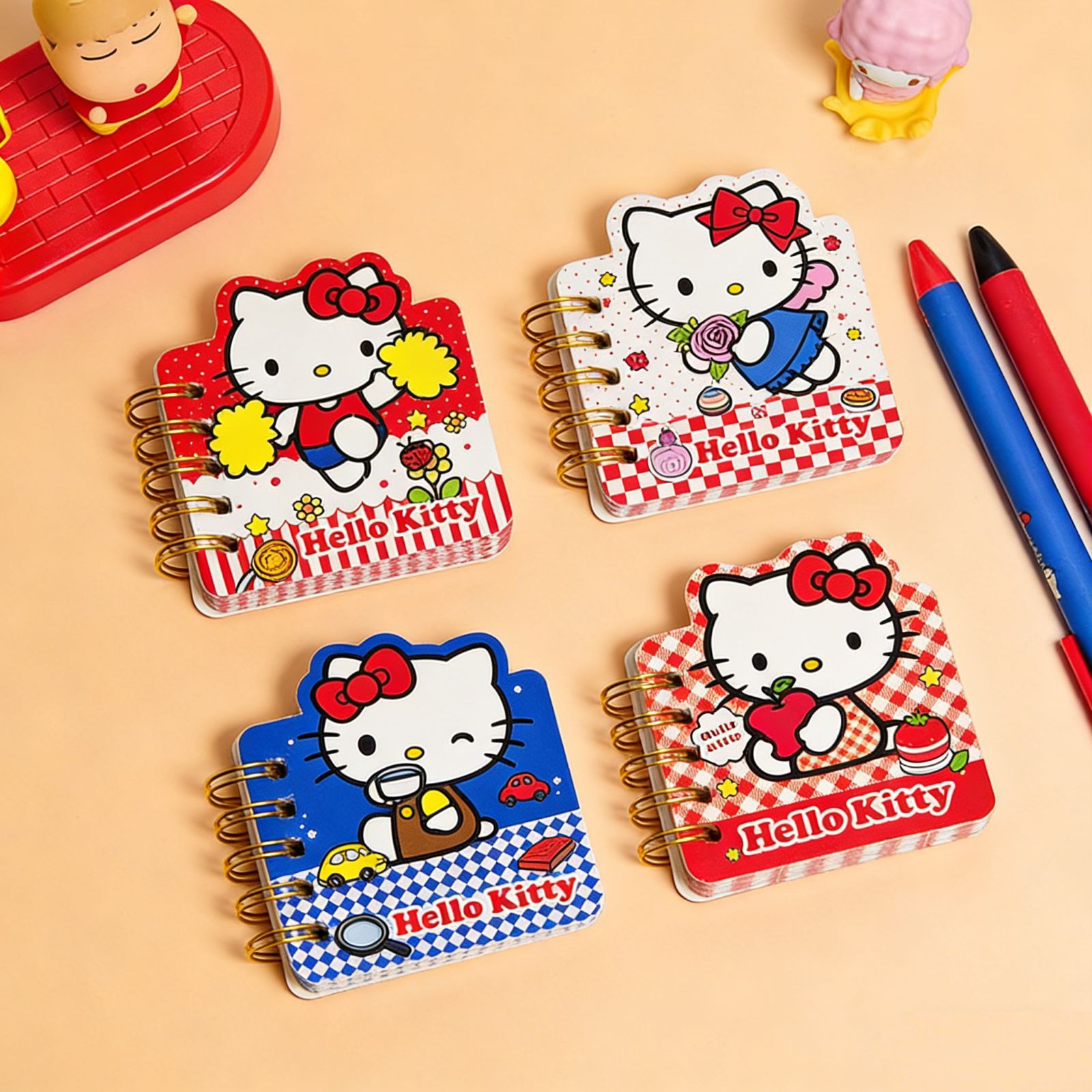 Maipin Stationery Hello Kitty Style Spiral Notebook Student Cartoon Kitty Cat Color Pages Portable Pocket Notebook