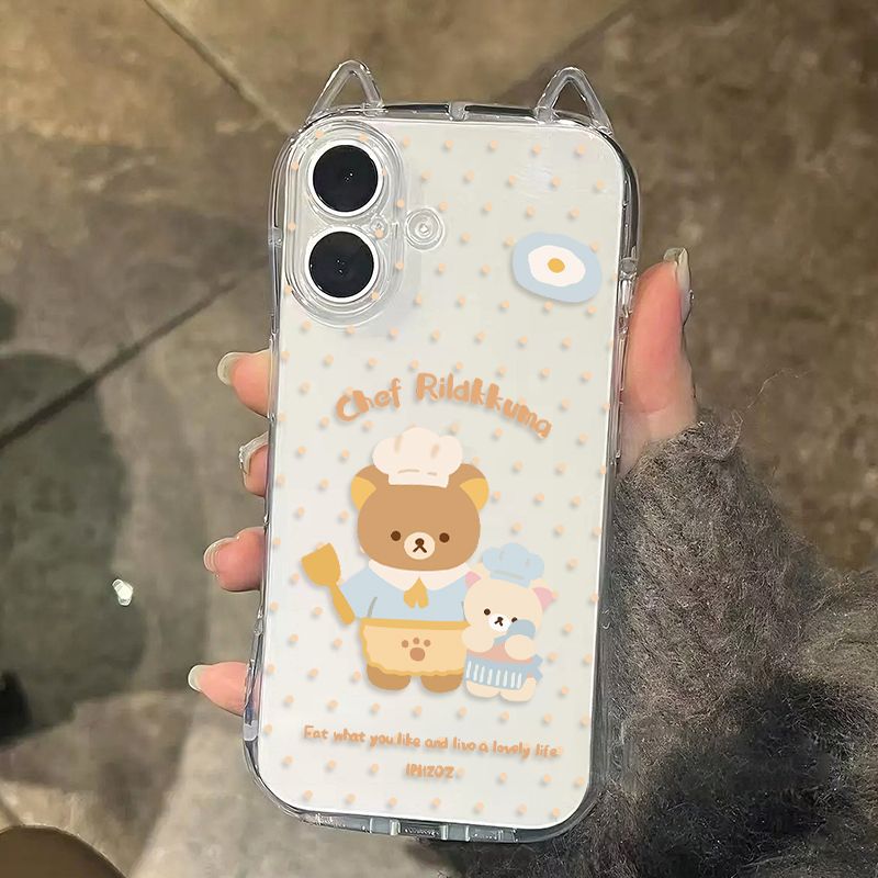 Wave Point Chef Kongsong Bear for Apple 16 Phone Case 16PROMAX Cat Ear Phone Case 13 14 15 Soft Case