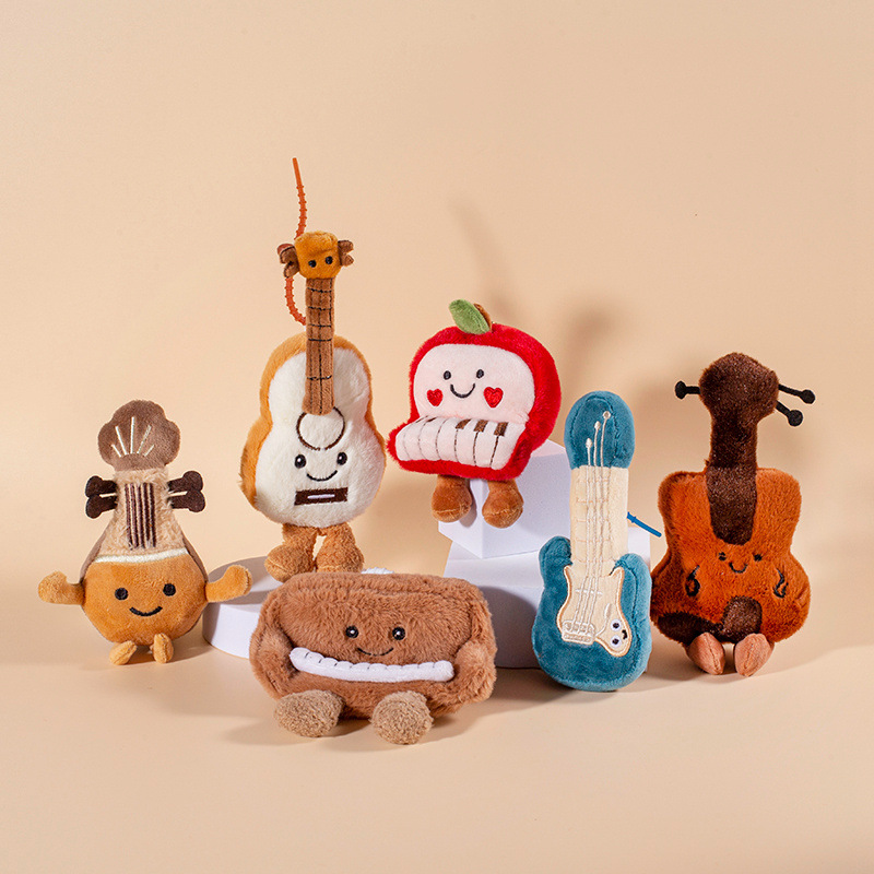 Cute Musical Instrument Plush Toys, Pipa, Guitar, Piano Keychain Pendants, Children's Comfort Dolls, Gift Wholesale