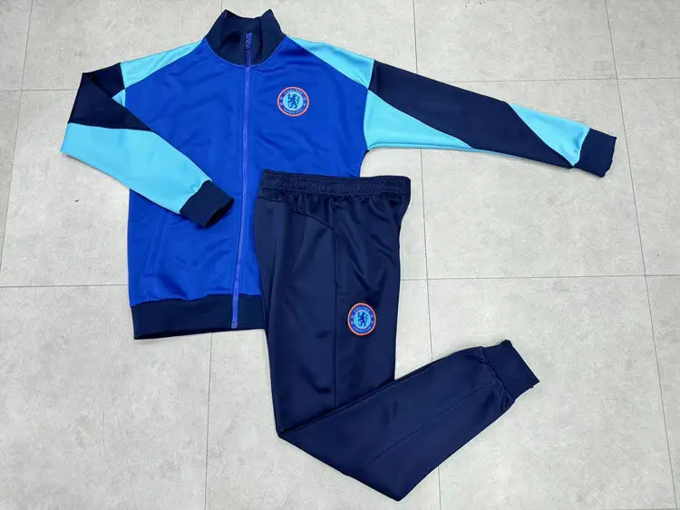Chelsea blue long sleeved football training jacket jersey 2425 for warm-up sports men's sports team uniform
