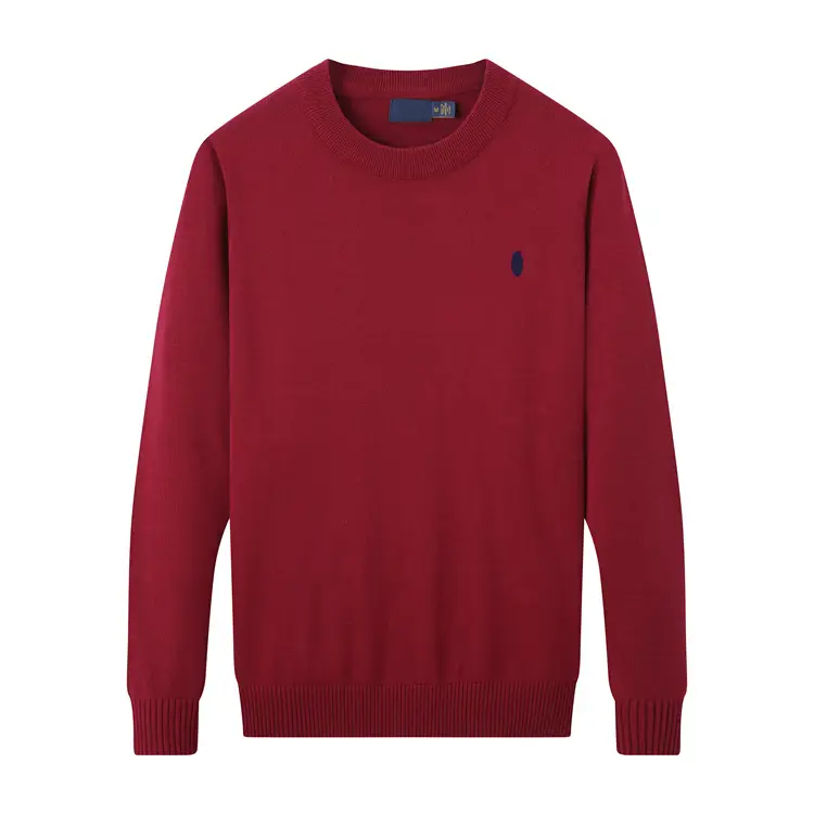 pure cotton New arrival Men pure color Round Neck Knitwear Spring &amp; Fall Style Embroider Small Logo Thin Pullover Sweater Long sleeves