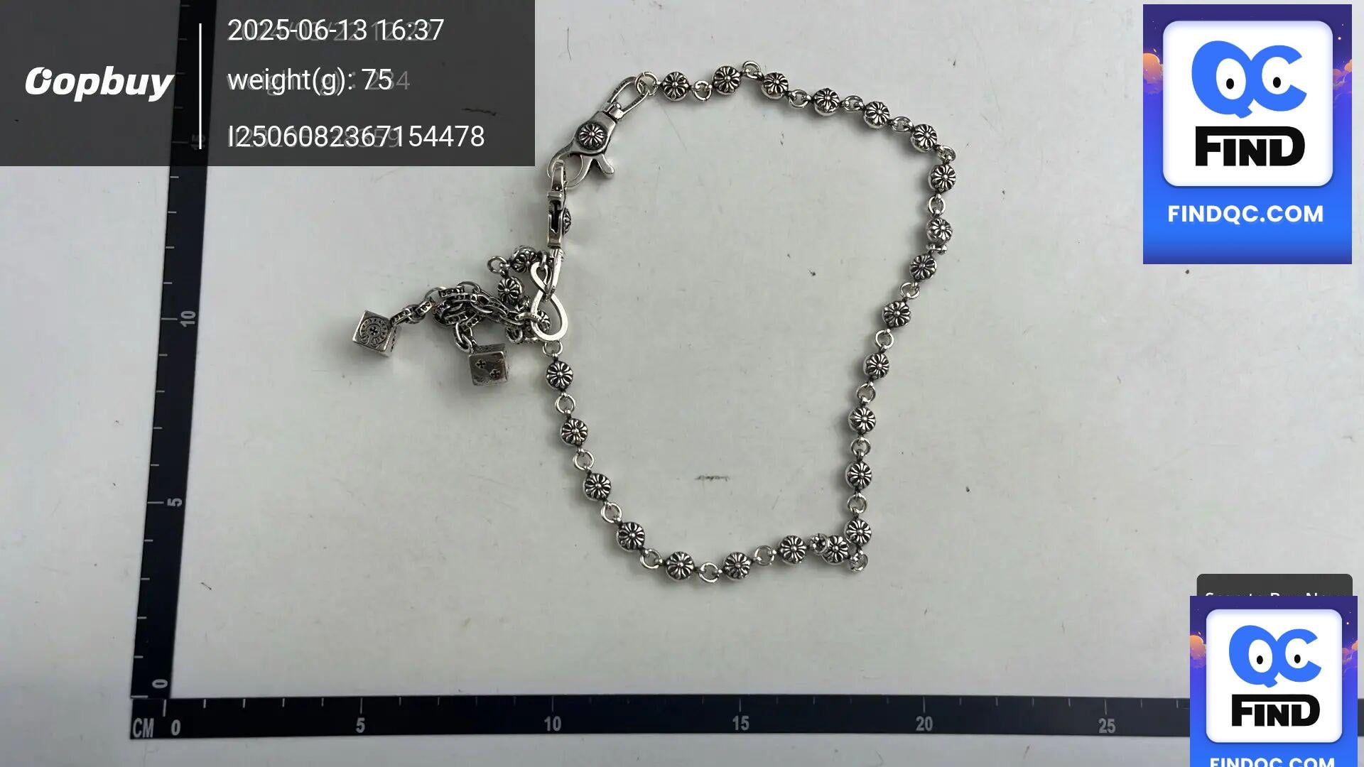 Cross Flower Ball Buckle Bag Chain Personalized Retro European and American Retro Dice Pendant Bag Hanging Chain Thick — QC-foto 3