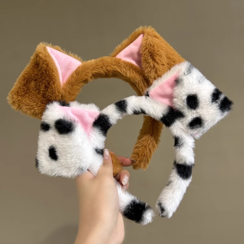 Meng Li overflows ~ plush cute puppy ears hairband women's face wash mask headband funny hair accessories headdress