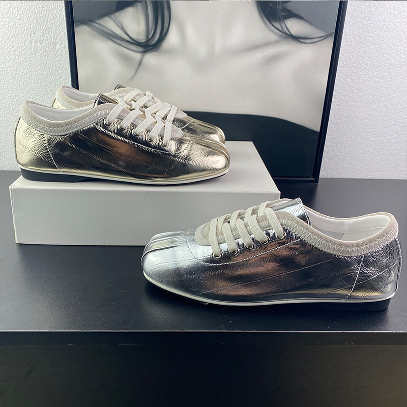First-Layer Cowhide Square-Toe Ballet-Style Trainers for Women, 2026 Spring New Model, Comfortable Lightweight Casual Sneakers