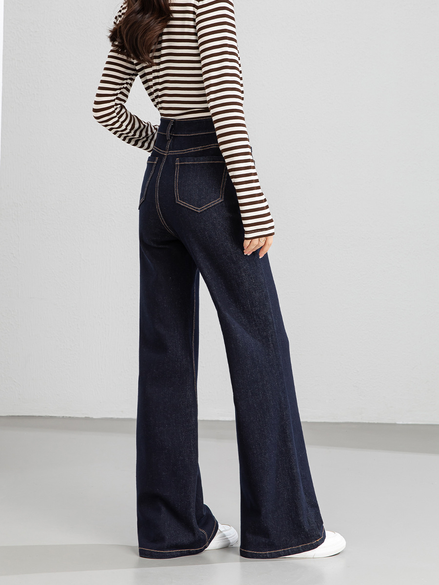 Xingge Black Stretchy Wide-Leg Flared Jeans for Women 2026 New Spring Anti-Wrinkle Non-Tight Floor-Length Pants