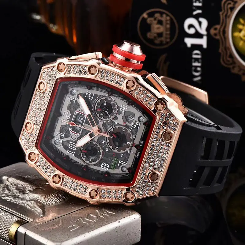 Precision Quartz Watch Barrel Watch Business Fashion Alloy Carved Fashion Pointer Quartz Watch Alloy Diamond Case