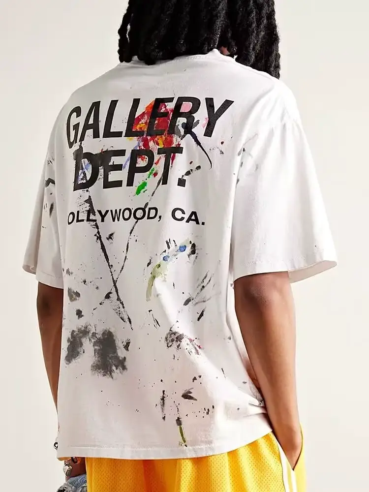 Gallery Dept Drive American Street Style Hand-Painted Splash-Ink Casual Loose Pure Cotton Short-Sleeved T-Shirt for Men and Women