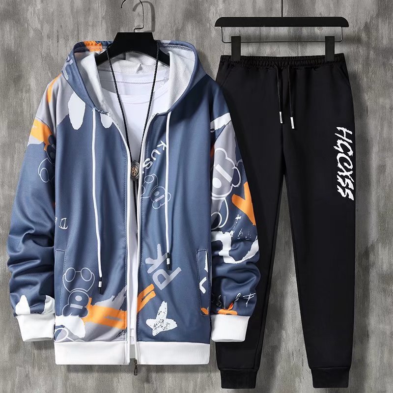 Casual Sports suit Men's Spring and Autumn Ins Popular Brand Teenager Handsome Loose Jacket with Pants