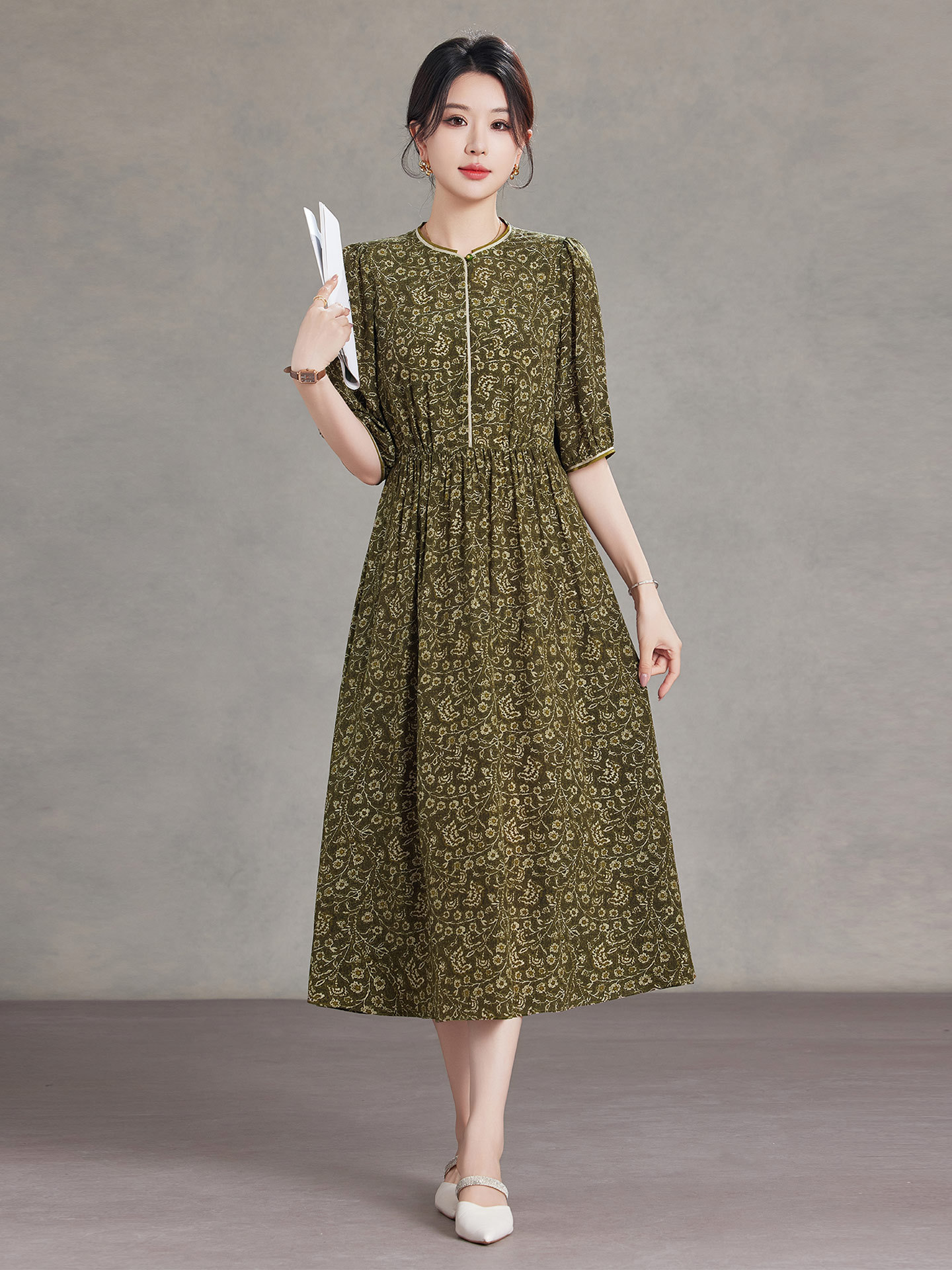 Vintage Floral Stylish Silk Dress for Women 2026 New Summer Short-Sleeve Middle-Aged Mom Style Mulberry Silk Long Dress