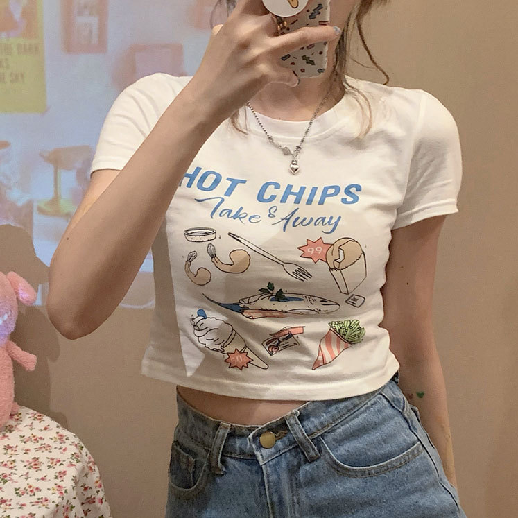 High-Waisted Navel-Baring Sexy Short T-Shirt for Women Slim-Fitting Korean Style Ins Popular Summer Chic Hong Kong Style Top Short-Sleeved